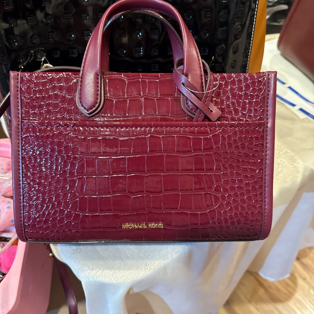 Michael Kors Deep Red Crocodile-Embossed Satchel